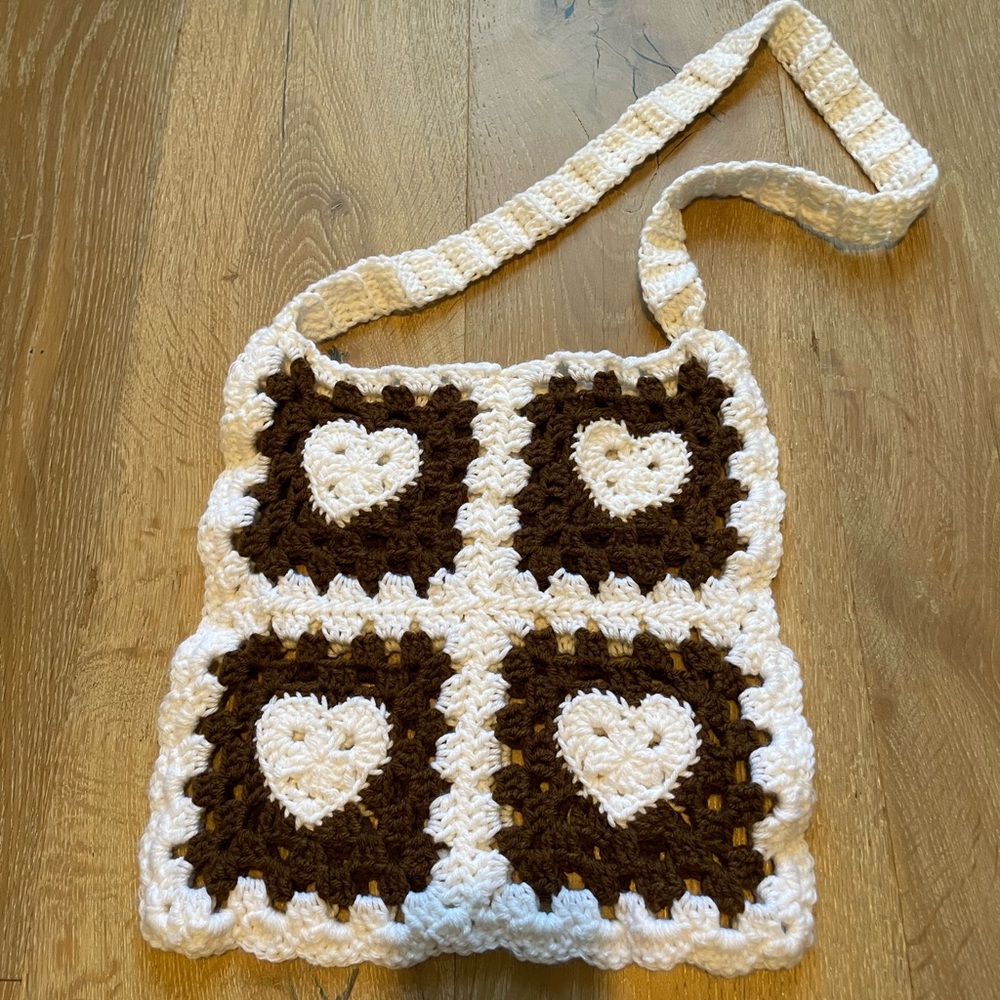 Handmade Crochet Hearts Crossbody Bag Tote